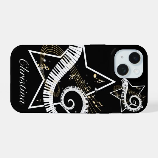 Aangepaste Musical Star golden notes iPhone 15 Case (Achterkant horizontaal)