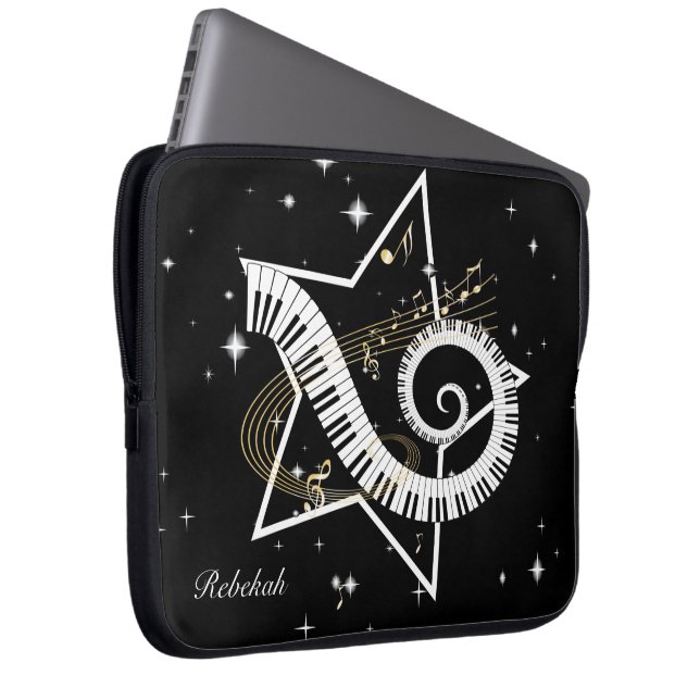 Aangepaste Musical Star golden notes Laptop Sleeve (Voorkant Rechts)