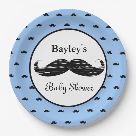 Aangepaste Mustache Baby shower Papieren Borden Bordje (Voorkant)