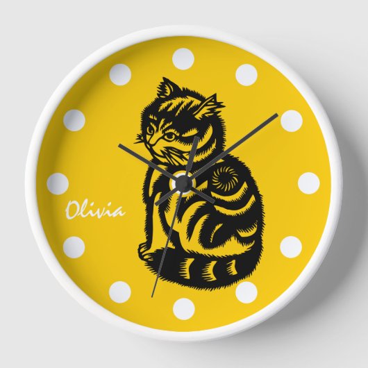 Aangepaste Mustard Yellow Cat Clock-Any Color (Voorkant)