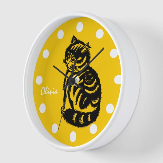 Aangepaste Mustard Yellow Cat Clock-Any Color (Hoek)