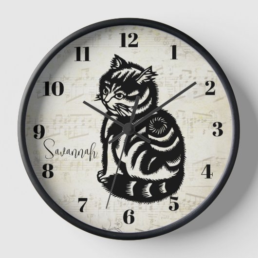 Aangepaste Mustard Yellow Cat Clock-Any Color (Voorkant)