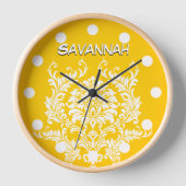 Aangepaste Mustard Yellow Damask Wall klok (Voorkant)