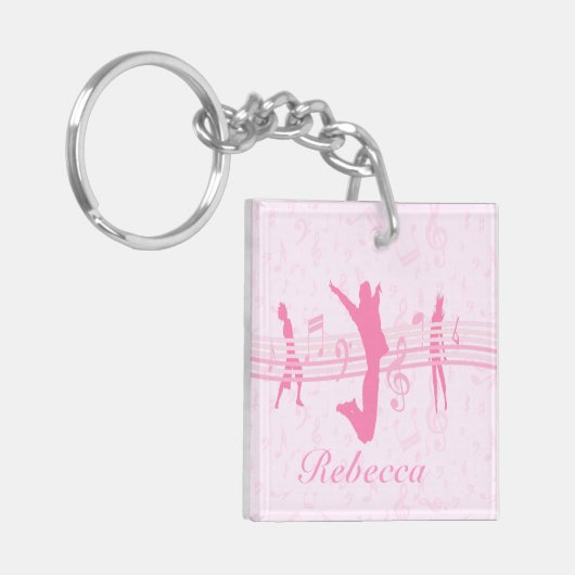 Aangepaste muziekdans en drama roze sleutelhanger (Voorkant Links)