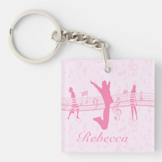 Aangepaste muziekdans en drama roze sleutelhanger (Voorkant)