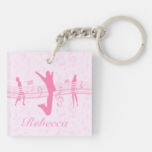 Aangepaste muziekdans en drama roze sleutelhanger (Achterkant)