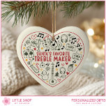 Aangepaste Muziekleraar Student Foto Keramisch Ornament<br><div class="desc">Geef je aan de kerstsfeer met deze aanpasbare kerstversiering voor muziekliefhebbers. De voorkant van de versiering heeft een vrolijke collage in tekenstijl met muzieknoten en instrumenten met een kersttwist. Aanpasbare typografie met de tekst “Santa's Favoriete Treble Maker” maakt de voorkant van dit trendy ontwerp compleet. Voeg je eigen foto toe...</div>
