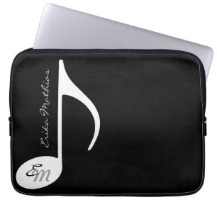 Aangepaste muzieknoot in zwart en wit laptop sleeve