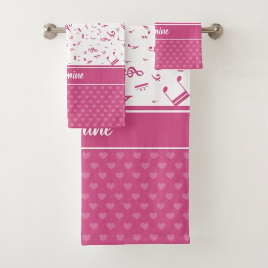 Aangepaste Muzieknoten en harten Pattern Pink Bad Handdoek (Insitu)