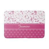 Aangepaste Muzieknoten en Hearts Patroon roze wit Badmat (Voorkant)