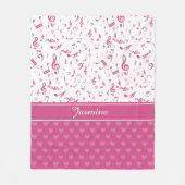Aangepaste Muzieknoten en Hearts Patroon roze wit Fleece Deken (Voorkant)