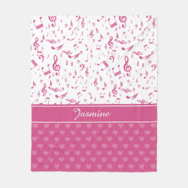 Aangepaste Muzieknoten en Hearts Patroon roze wit Fleece Deken