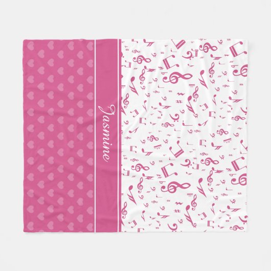 Aangepaste Muzieknoten en Hearts Patroon roze wit Fleece Deken (Voorkant (Horizontaal))
