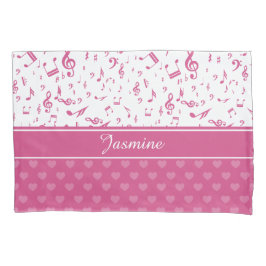 Aangepaste Muzieknoten en Hearts Patroon roze wit Kussensloop
