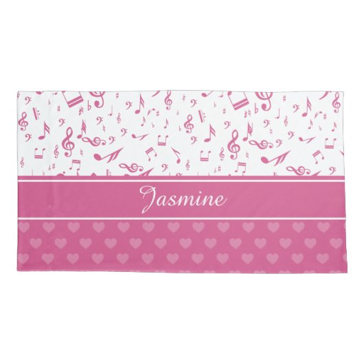 Aangepaste Muzieknoten en Hearts Patroon roze wit Kussensloop (Achterkant)