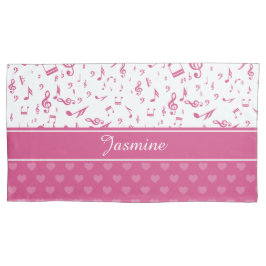 Aangepaste Muzieknoten en Hearts Patroon roze wit Kussensloop