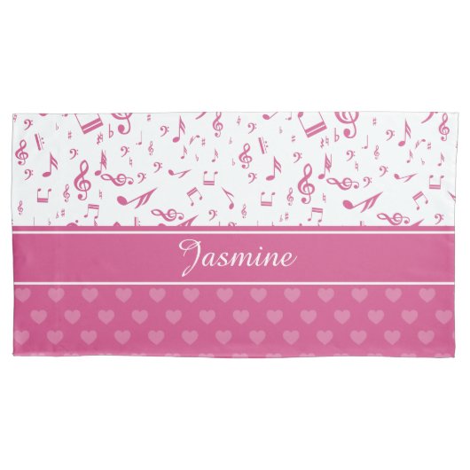 Aangepaste Muzieknoten en Hearts Patroon roze wit Kussensloop (Voorkant)