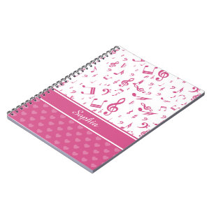 Aangepaste Muzieknoten en Hearts Patroon roze wit Notitieboek