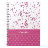 Aangepaste Muzieknoten en Hearts Patroon roze wit Notitieboek (Voorkant)