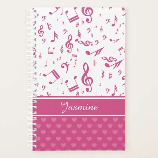 Aangepaste Muzieknoten en Hearts Patroon roze wit Planner (Voorkant)