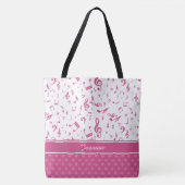 Aangepaste Muzieknoten en Hearts Patroon roze wit Tote Bag (Voorkant)