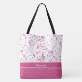 Aangepaste Muzieknoten en Hearts Patroon roze wit Tote Bag (Achterkant)
