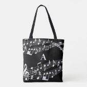 Aangepaste Muzieknoten Monogram Zwart-Wit Tote Bag (Achterkant)