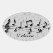 Aangepaste muzieknotities voor zwart en grijs ovale sticker (Voorkant)