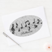 Aangepaste muzieknotities voor zwart en grijs ovale sticker (Envelop)
