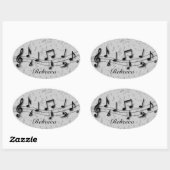Aangepaste muzieknotities voor zwart en grijs ovale sticker (Vel)