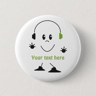 Aangepaste Muziektekst Schattige Koptelefoon Karak Ronde Button 5,7 Cm