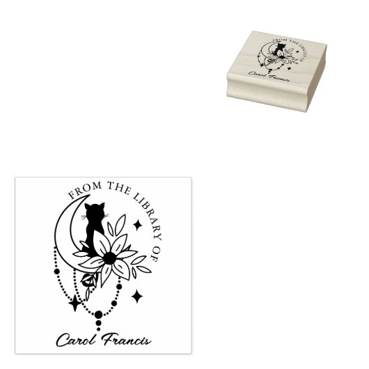 Aangepaste Mystieke Maan met Kat Uit de Bibliothee Rubberstempel (Gestempeld)