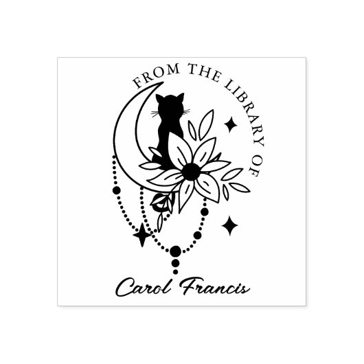 Aangepaste Mystieke Maan met Kat Uit de Bibliothee Rubberstempel (Afrduk)