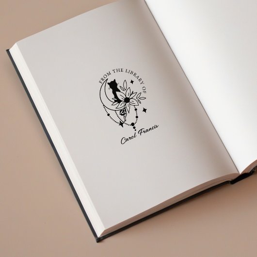 Aangepaste Mystieke Maan met Kat Uit de Bibliothee Rubberstempel