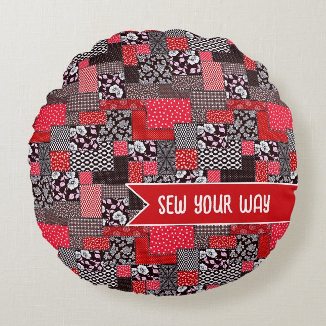 Aangepaste Naai Patchwork Naai Je Eigen Manier Ont Rond Kussen (Voorkant)