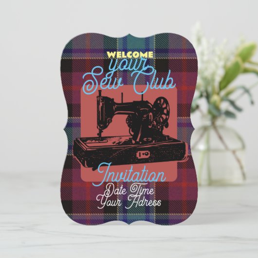 Aangepaste naaiclub  naaimachine Uitnodiging (Staand voorkant)