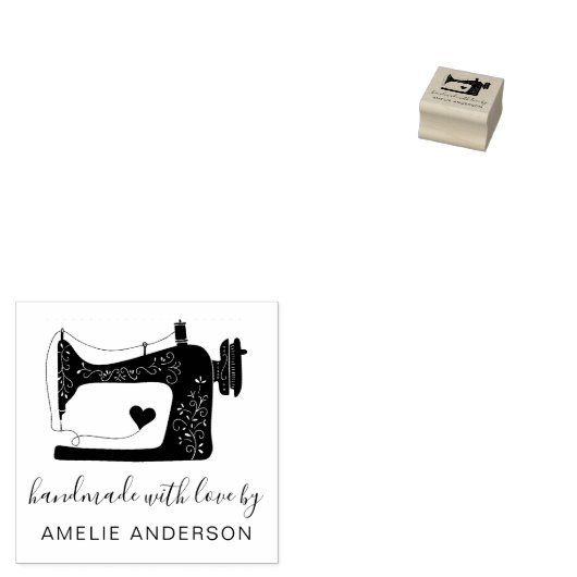 Aangepaste naaimachine handgemaakt met liefde rubberstempel (Gestempeld)