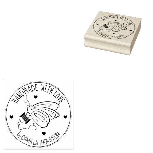 Aangepaste naaivlinder met liefde gemaakt, rubberstempel (Gestempeld)