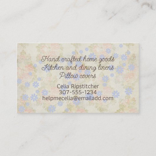 Aangepaste  naaiwerk visitekaartje (Achterkant)