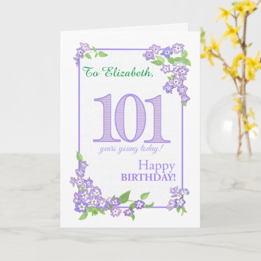 Aangepaste naam 101e verjaardag met Phlox Flowers Kaart (Gele Bloem)