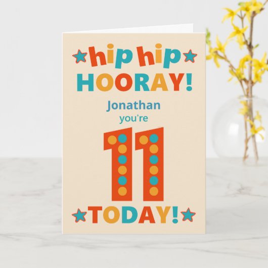 Aangepaste naam 11e verjaardag Hip Hooray Kaart (Gele Bloem)