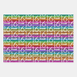 Aangepaste naam 16e verjaardag inpakpapier vel