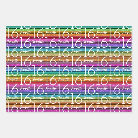 Aangepaste naam 16e verjaardag inpakpapier vel (Voorkant)
