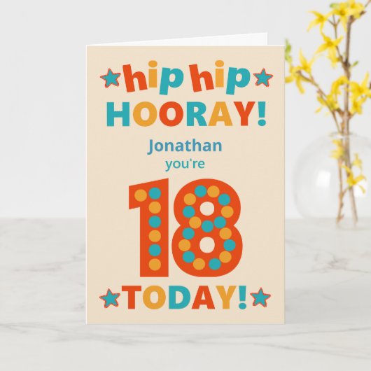 Aangepaste naam 18e verjaardag Hip Hoera Kaart (Gele Bloem)