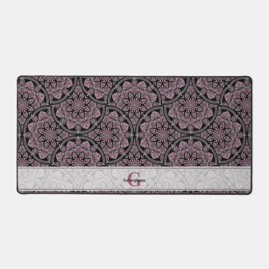 Aangepaste Naam 1920s Dusky Roos Bloemen Fronds Ma Bureaumat (Voorkant)