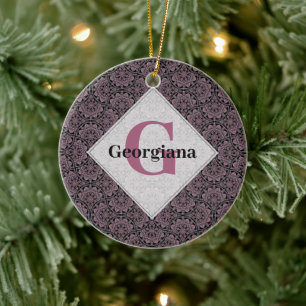 Aangepaste Naam 1920s Dusky Roos Bloemen Fronds Ma Keramisch Ornament