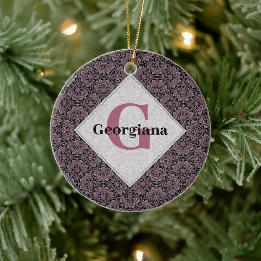 Aangepaste Naam 1920s Dusky Roos Bloemen Fronds Ma Keramisch Ornament (Boom)