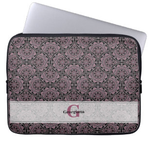 Aangepaste Naam 1920s Dusky Roos Bloemen Fronds Ma Laptop Sleeve
