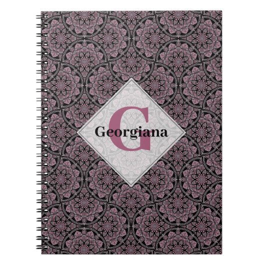 Aangepaste Naam 1920s Dusky Roos Bloemen Fronds Ma Notitieboek (Voorkant)