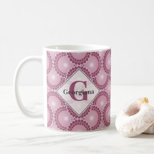 Aangepaste naam 1920s Radiant Dusky Roos Dot Manda Koffiemok (Met donut)
